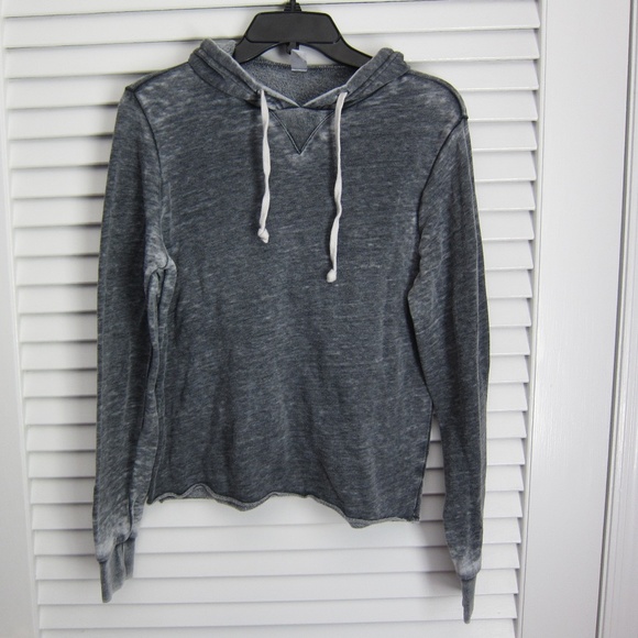 Alternative Apparel Burnout Semi Cropped Boxy Raw Edge Hoodie sz XS black/gray - Picture 1 of 2